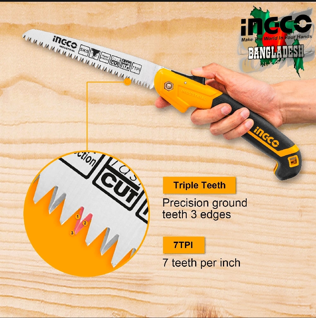 Picture of INGCO 7 Inch Folding Saw with Triple Teeth and Hand Protection Function HFSW1808