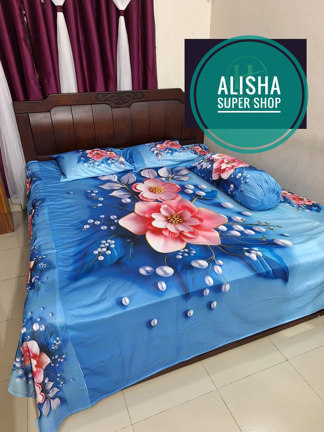 Picture of New exclusive design premium quality 3d bed sheets 2 pillow & 1 side pillow (from alisha super shop)