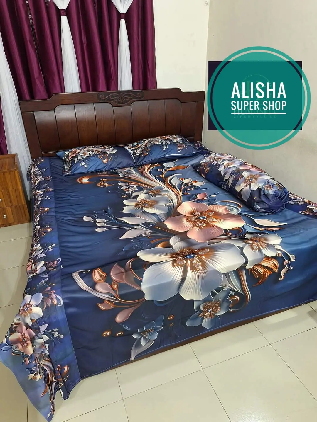 Picture of New premium quality 3d bed sheets with 2 pillow &1side pillow ( from Alisa Super Shop)