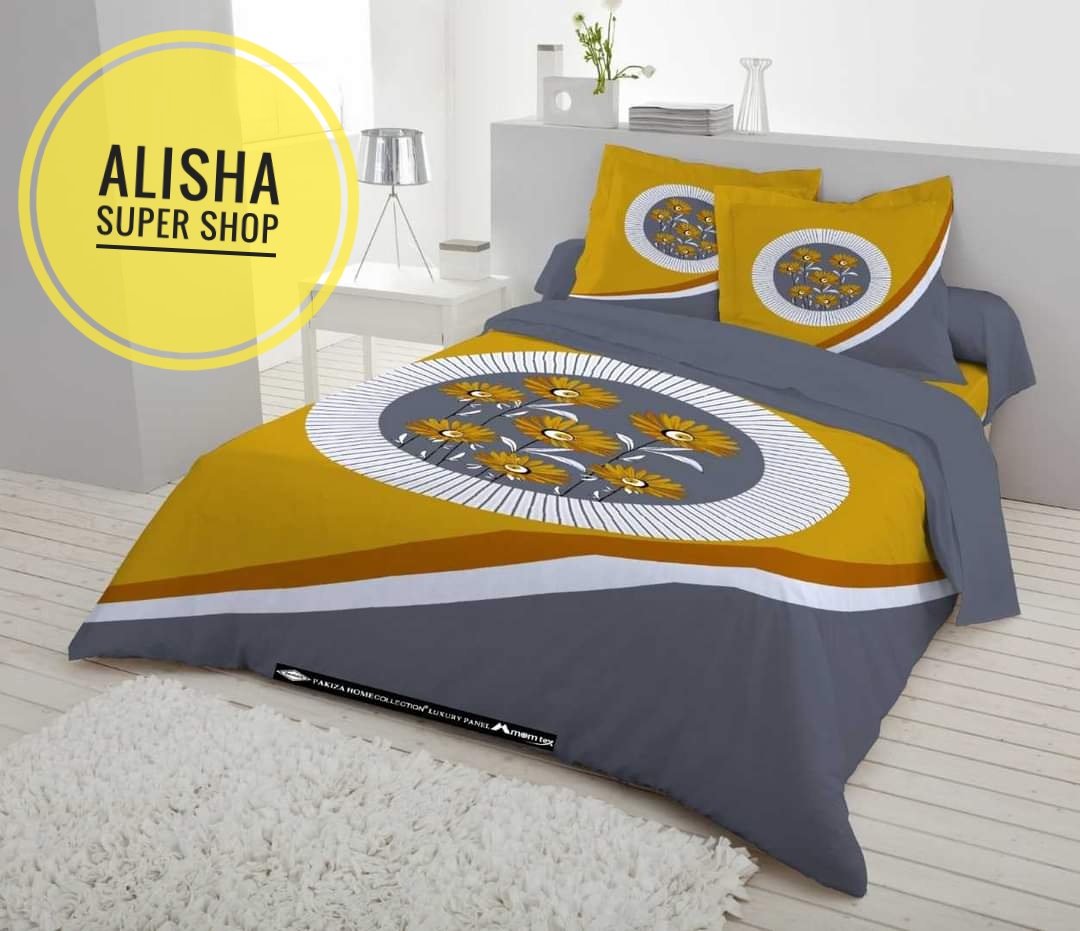 Picture of from alisha super shop New exclusive  design fashionable luxurious double size pannel Bed sheets and 2 matching pillow (3 pice set)