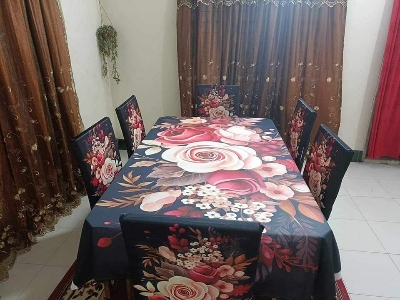 Picture of 3D digital print dining table cloth and matching (6 Chair covers+ 1 Table cloth, full 7 pc set)