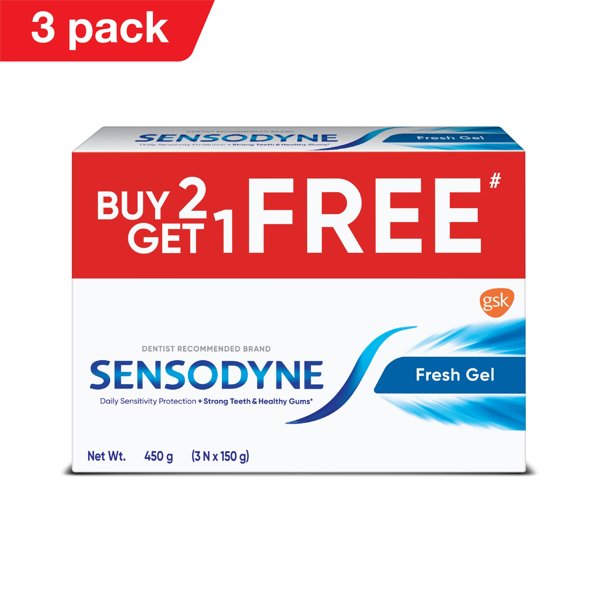 Buy Sensodyne Toothpaste Fresh Gel Combo (2+1) 150gm Contains fluoride to prevent caries, keeps mouth fresh & clean  at best price in Bangladesh 