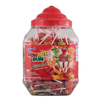 Picture of Bon Bum 100 Count Assorted Flavors Bubble Gum Pops Lollipop 
