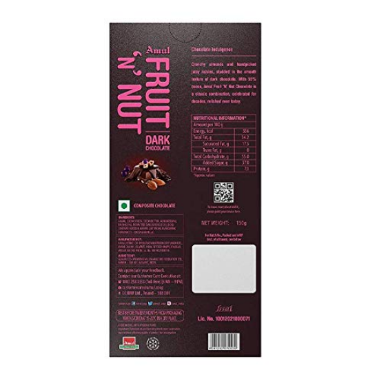 Picture of Amul Fruit N Nut Dark Chocolate, 125gm(Pack of 10pcs)