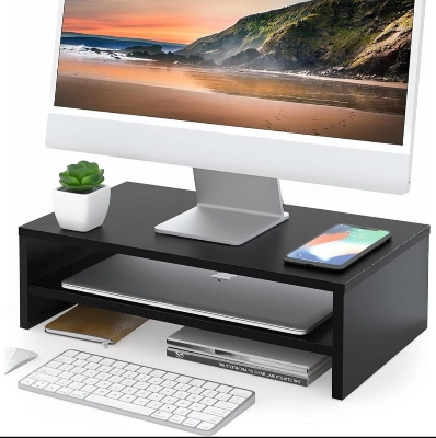 Picture of  Meraj Furniture  Monitor Stand - 2 Tier Computer Monitor Shelf Wood Desktop Stand For Laptop Computer Desk Organization Desktop Monitor Stand - Wood Monitor Stand