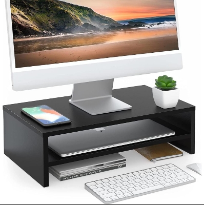 Picture of  Meraj Furniture  Monitor Stand - 2 Tier Computer Monitor Shelf Wood Desktop Stand For Laptop Computer Desk Organization Desktop Monitor Stand - Wood Monitor Stand