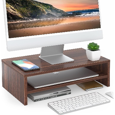Picture of  Meraj Furniture  Desktop Monitor Stand-Wood Monitor Stand-Monitor Stand With Shelf for Laptop, Ergonomic Computer Modern Office Desk, Notebook Shelf