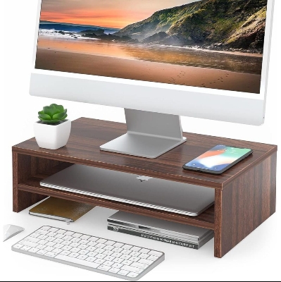 Picture of  Meraj Furniture  Desktop Monitor Stand-Wood Monitor Stand-Monitor Stand With Shelf for Laptop, Ergonomic Computer Modern Office Desk, Notebook Shelf