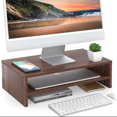 Picture of  Meraj Furniture  Desktop Monitor Stand-Wood Monitor Stand-Monitor Stand With Shelf for Laptop, Ergonomic Computer Modern Office Desk, Notebook Shelf