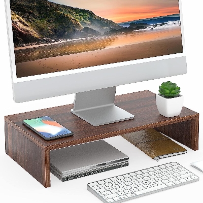Picture of  Meraj Furniture  TV PC Desktop Modern Computer Monitor Stand Computer Monitor Riser with 16.7 Inch Shelf, Wood Desktop Stand for Laptop Computer Screen, Desk Organization, Office Supplies