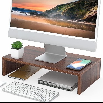 Picture of  Meraj Furniture  TV PC Desktop Modern Computer Monitor Stand Computer Monitor Riser with 16.7 Inch Shelf, Wood Desktop Stand for Laptop Computer Screen, Desk Organization, Office Supplies