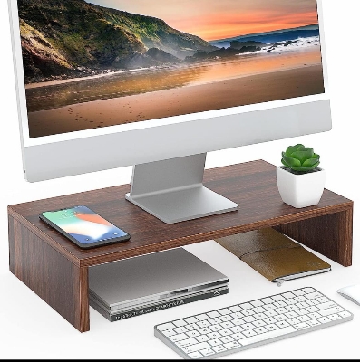 Picture of  Meraj Furniture  TV PC Desktop Modern Computer Monitor Stand Computer Monitor Riser with 16.7 Inch Shelf, Wood Desktop Stand for Laptop Computer Screen, Desk Organization, Office Supplies