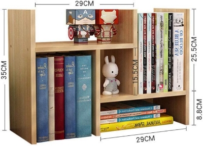 Picture of  Meraj Furniture  Office Desktop Bookshelf Adjustable Wood Display Shelf Organizer Storage Rack Countertop Bookcase Supplies Desk Accessories Expandable - Free Style True Natural Stand Assembled Rack