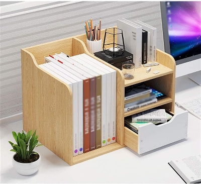 Picture of  Meraj Furniture  JOZZY Bookshelf,Drawer Desktop Office Storage Rack Bedroom Student Desktop Bookcase Storage Rack Bookcase