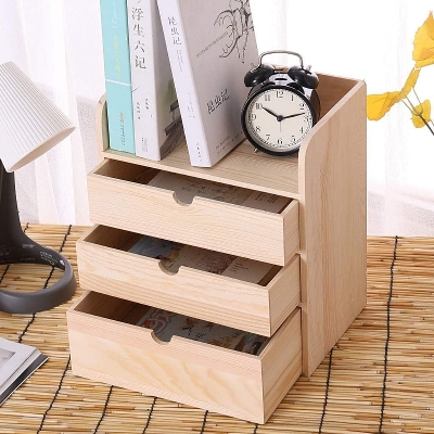 Picture of  Meraj Furniture  Desktop Shelf Solid Wood Office Desk Bedroom Table Rack Bedroom Bedside Jewelry Storage Box Space Saving Cabinets, Racks & Shelves (Color : Biege, Size : 30 * 19 * 34cm)