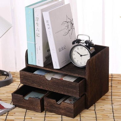 Picture of  Meraj Furniture  Bookcases Desktop Shelf Solid Wood Student Desk Small Bookshelf Study with Drawer Simple Bay Window Space Saving Cabinets, Racks & Shelves (Color : Brown, Size : 30 * 19 * 20.cm)