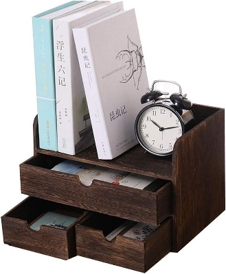 Picture of  Meraj Furniture  Bookcases Desktop Shelf Solid Wood Student Desk Small Bookshelf Study with Drawer Simple Bay Window Space Saving Cabinets, Racks & Shelves (Color : Brown, Size : 30 * 19 * 20.cm)