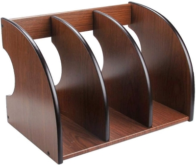 Picture of  Meraj Furniture  zxb-shop Bookshelf Wooden Three Compartment Desktop Bookcase Vertical File Holder Office Organizer (Brown) Bookcase