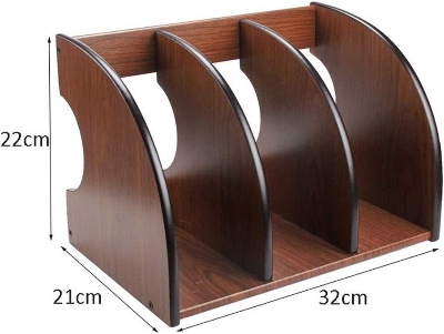 Picture of  Meraj Furniture  zxb-shop Bookshelf Wooden Three Compartment Desktop Bookcase Vertical File Holder Office Organizer (Brown) Bookcase
