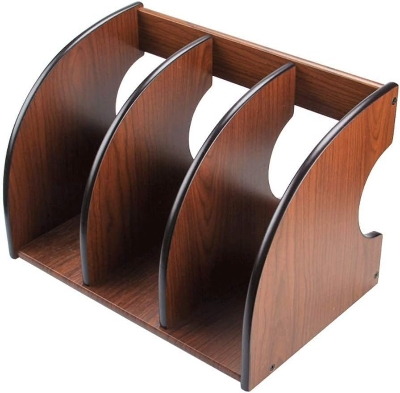 Picture of  Meraj Furniture  zxb-shop Bookshelf Wooden Three Compartment Desktop Bookcase Vertical File Holder Office Organizer (Brown) Bookcase