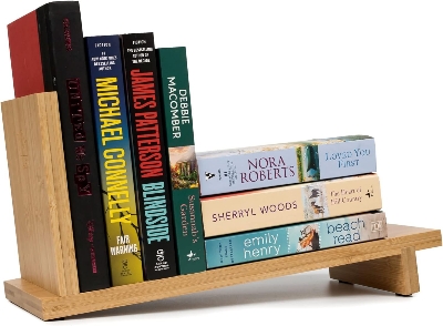 Picture of  Meraj Furniture  Desktop Wood Bookshelf with Wooden Bookend, Bamboo Desk Organizer Shelf and Display Rack with Book Ends, Storage Shelf Bookcase for Office, Home Decor, Kitchen Countertop 14 x 6 inches