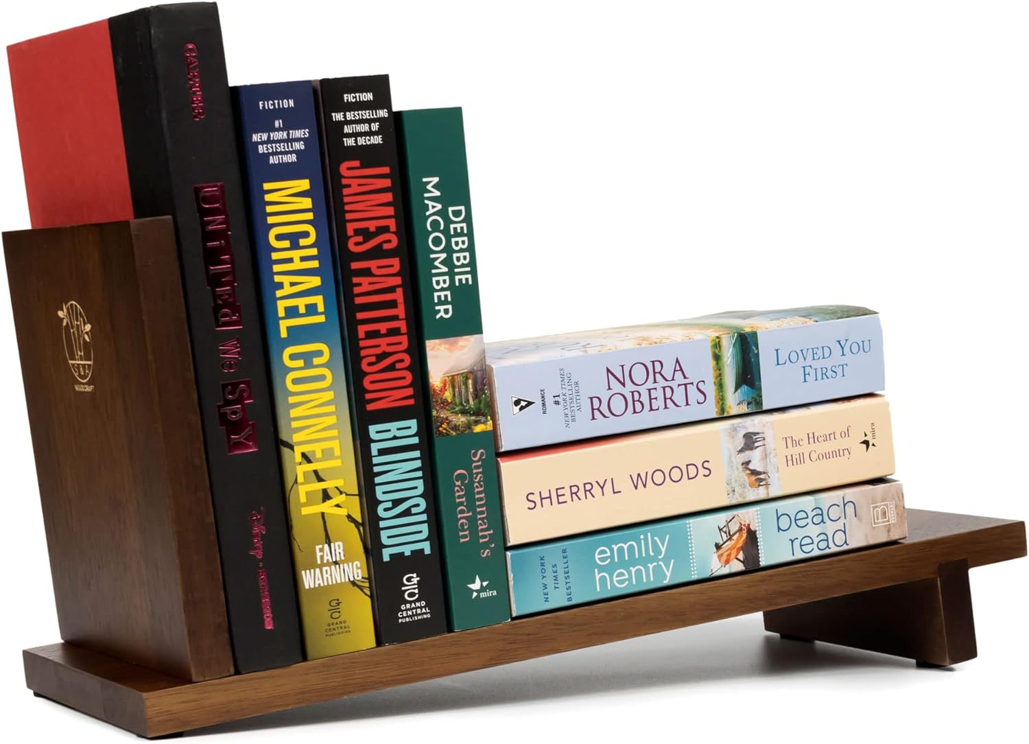 Picture of  Meraj Furniture  Desktop Wood Bookshelf with Wooden Bookend, Bamboo Desk Organizer Shelf and Display Rack with Book Ends, Storage Shelf Bookcase for Office, Home Decor, Kitchen Countertop 14 x 6 inches