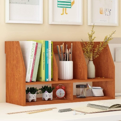 Picture of  Meraj Furniture  jiji Bookend 2 Tier Wooden Tabletop Large-Capacity Bookshelf, Multi-Use Modular Storage Shelving Rack, Waterproof Bookshelf Non-Slip