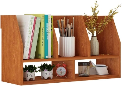 Picture of  Meraj Furniture  jiji Bookend 2 Tier Wooden Tabletop Large-Capacity Bookshelf, Multi-Use Modular Storage Shelving Rack, Waterproof Bookshelf Non-Slip