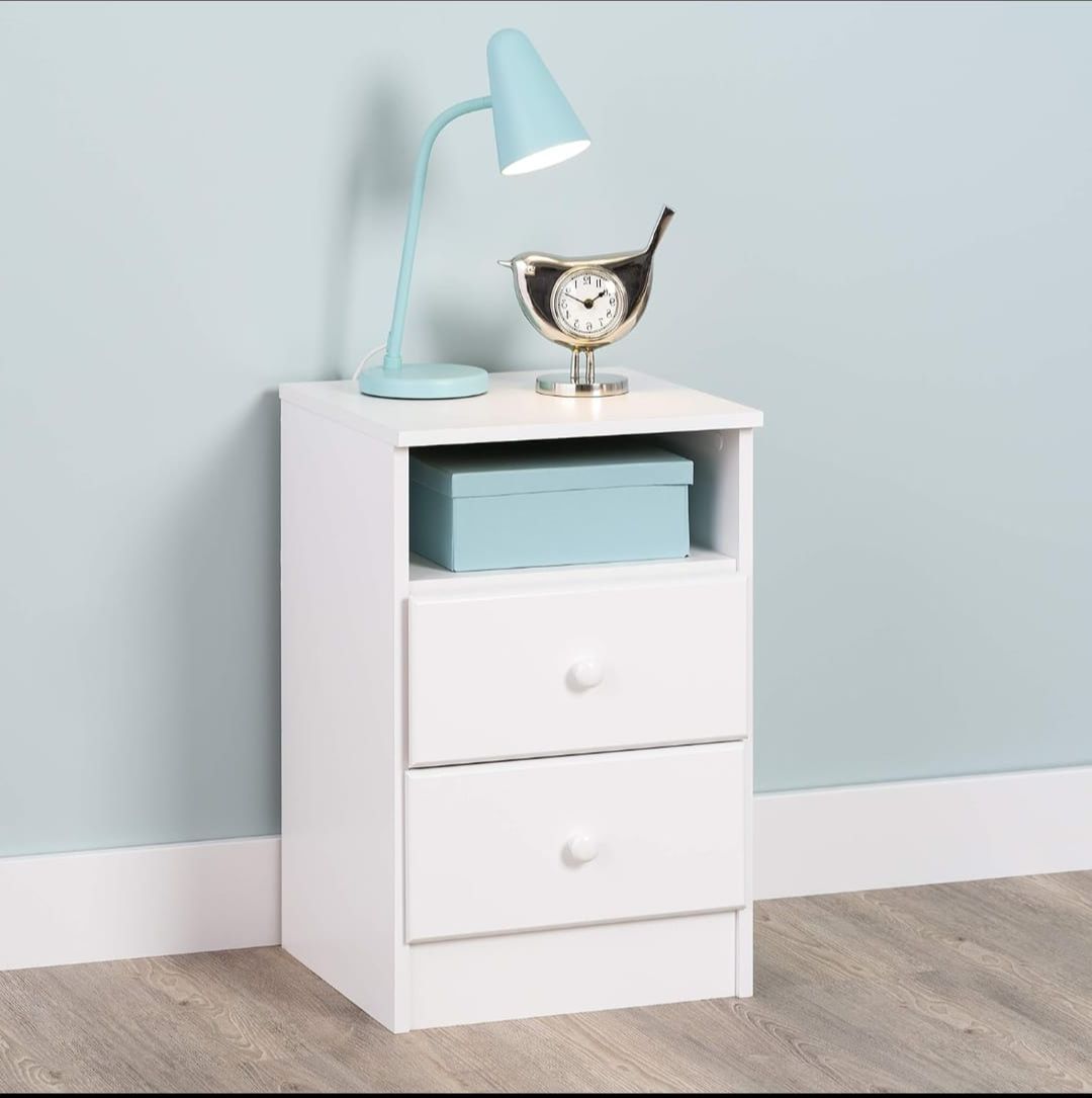 Picture of  Meraj Furniture  Prepac Astrid Simplistic Nightstand Side Table with 2 Drawers and Open Shelf, Functional Bedside Table 14" D x 16" W x 26" H,