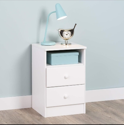 Picture of  Meraj Furniture  Prepac Astrid Simplistic Nightstand Side Table with 2 Drawers and Open Shelf, Functional Bedside Table 14" D x 16" W x 26" H,