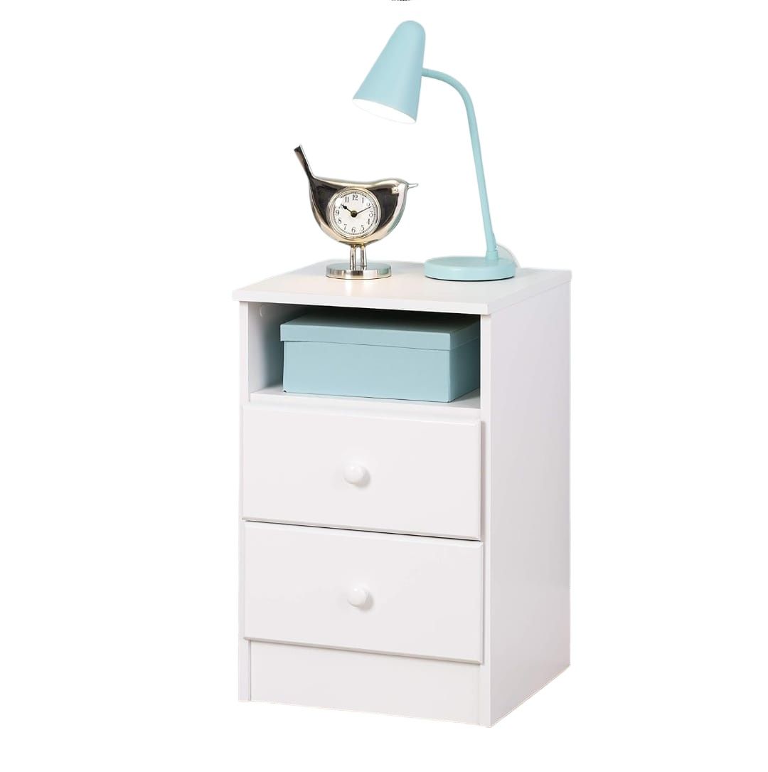 Picture of  Meraj Furniture  Prepac Astrid Simplistic Nightstand Side Table with 2 Drawers and Open Shelf, Functional Bedside Table 14" D x 16" W x 26" H,