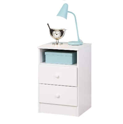 Picture of  Meraj Furniture  Prepac Astrid Simplistic Nightstand Side Table with 2 Drawers and Open Shelf, Functional Bedside Table 14" D x 16" W x 26" H,