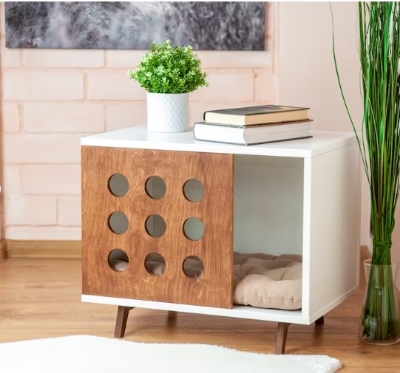 Picture of  Meraj Furniture  Cabin OO white pet house, modern cat house, modern dog house, dog bed, wooden pet house, wooden dog kernel