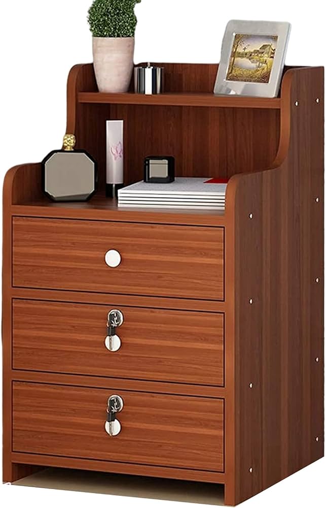 Picture of  Meraj Furniture  Simple 3 Drawer High Bedside Table, Bedroom Bedside Table Coffee Table with Lock Cabinet with Open Shelf And Lock Drawer 30X16 Inches