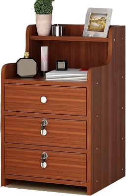 Picture of  Meraj Furniture  Simple 3 Drawer High Bedside Table, Bedroom Bedside Table Coffee Table with Lock Cabinet with Open Shelf And Lock Drawer 30X16 Inches