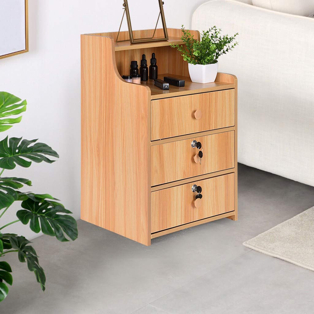 Picture of  Meraj Furniture  Simple 3 Drawer High Bedside Table, Bedroom Bedside Table Coffee Table with Lock Cabinet with Open Shelf And Lock Drawer 30X16 Inches
