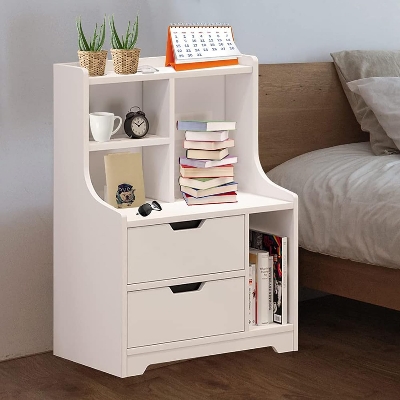 Picture of  Meraj Furniture  VducK Nightstand, Wood End Table with Storage Shelf 2 Drawers Nightstand Side Table Cabinet Bedside Furniture