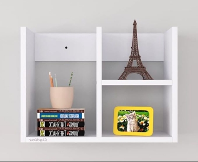 Picture of Meraj Furniture Engineered Wood Wall Mount Rich Books Shelf Racks Tier 3 (Matte White) II Open Wooden Brackets Shelves Multipurpose Library Storage Living Room Study Bedroom Organiser