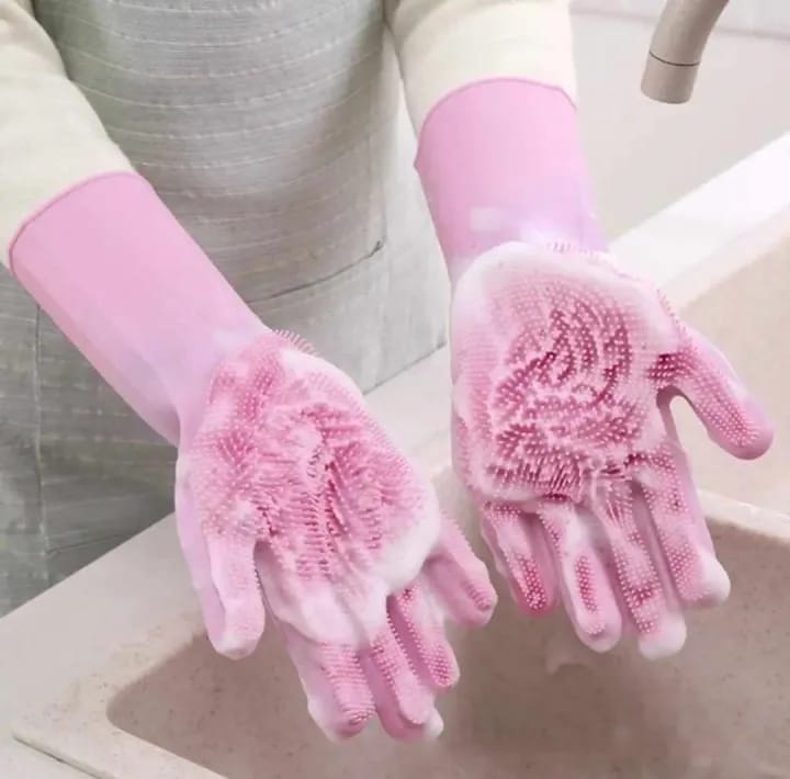 Picture of Silicone Dish Washing Kitchen Hand Gloves 2pcs,Unique Gloves,hand gloves,002