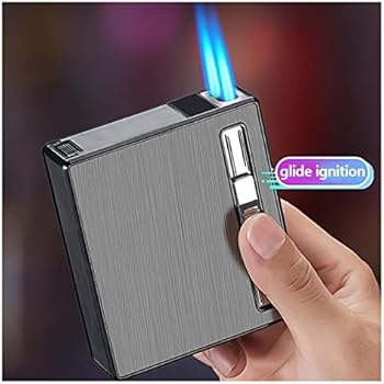 Picture of Elevate Your Smoking Experience with a Set of 10 Aluminum Alloy Turbo Lighters in a Sleek Cigarette Case