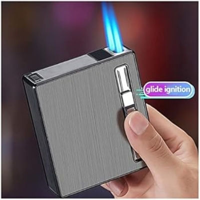 Picture of Elevate Your Smoking Experience with a Set of 10 Aluminum Alloy Turbo Lighters in a Sleek Cigarette Case