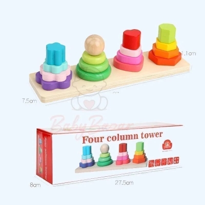 Picture of Wooden Ring Stacking Toy for Kids Best Gifts for Boy & Girl Toddler Toys Rainbow Tower Wooden Stacking Toy Rainbow Stacker for Baby and Toddlers