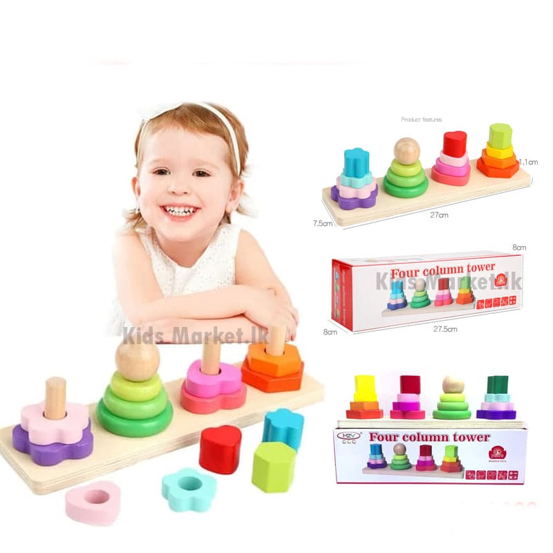 Picture of Wooden Ring Stacking Toy for Kids Best Gifts for Boy & Girl Toddler Toys Rainbow Tower Wooden Stacking Toy Rainbow Stacker for Baby and Toddlers