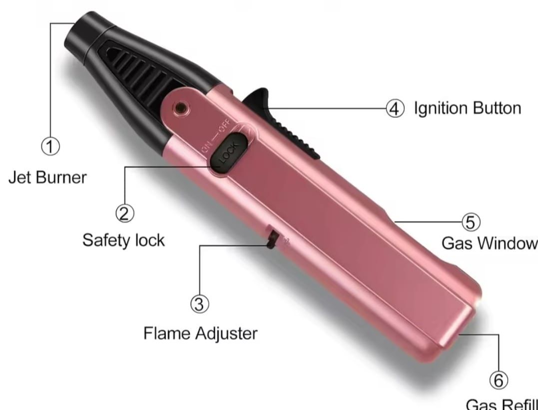 Picture of Lighter Torch Lighter with Adjustable Jet Flame Windproof Butane Refillable Gas Candle Grill BBQ Fireworks Fireplace Tool