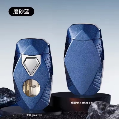 Picture of Portable Metal Grinding Wheel Torch Lighters Double Flames Windproof Cigarette Lighters Mini Butane Gas Lighters