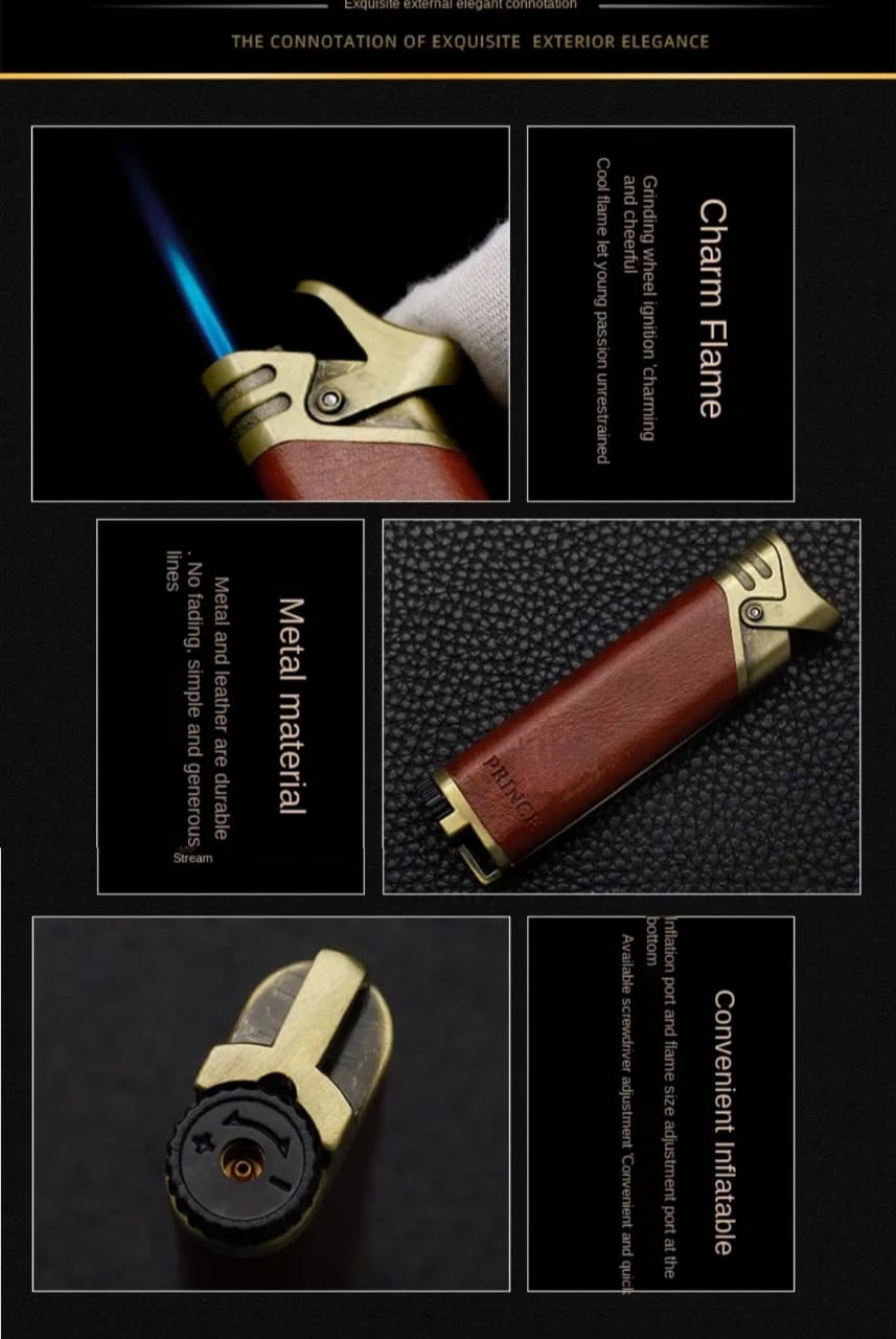 Picture of Lighters Metal Body With Leathers Creative Refillable Windproof Gas Lighters