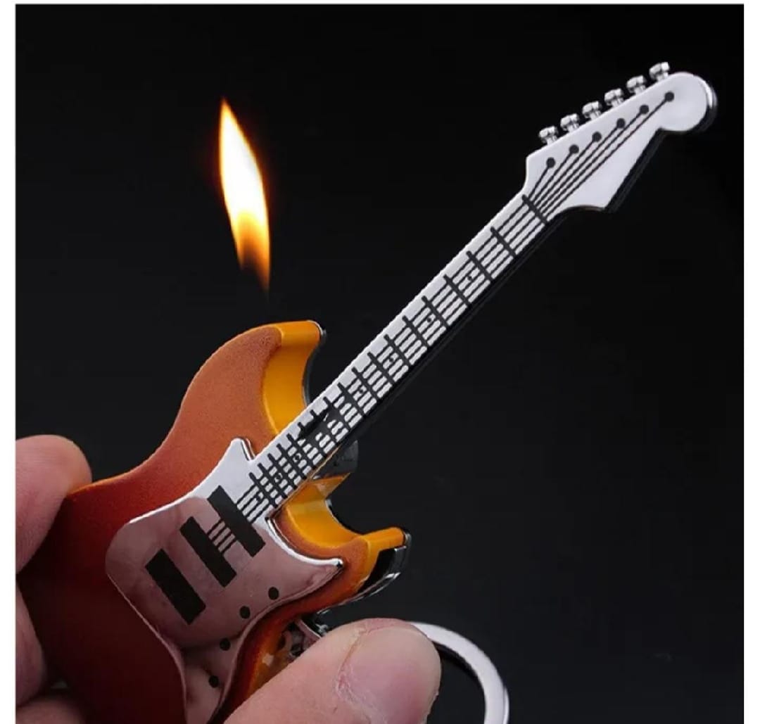 Picture of Lighters Butane Gas Refillable Guitar Shaped Lighter Keychain Creative Lighter Portable Collectibles