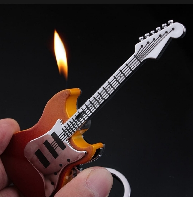 Picture of Lighters Butane Gas Refillable Guitar Shaped Lighter Keychain Creative Lighter Portable Collectibles