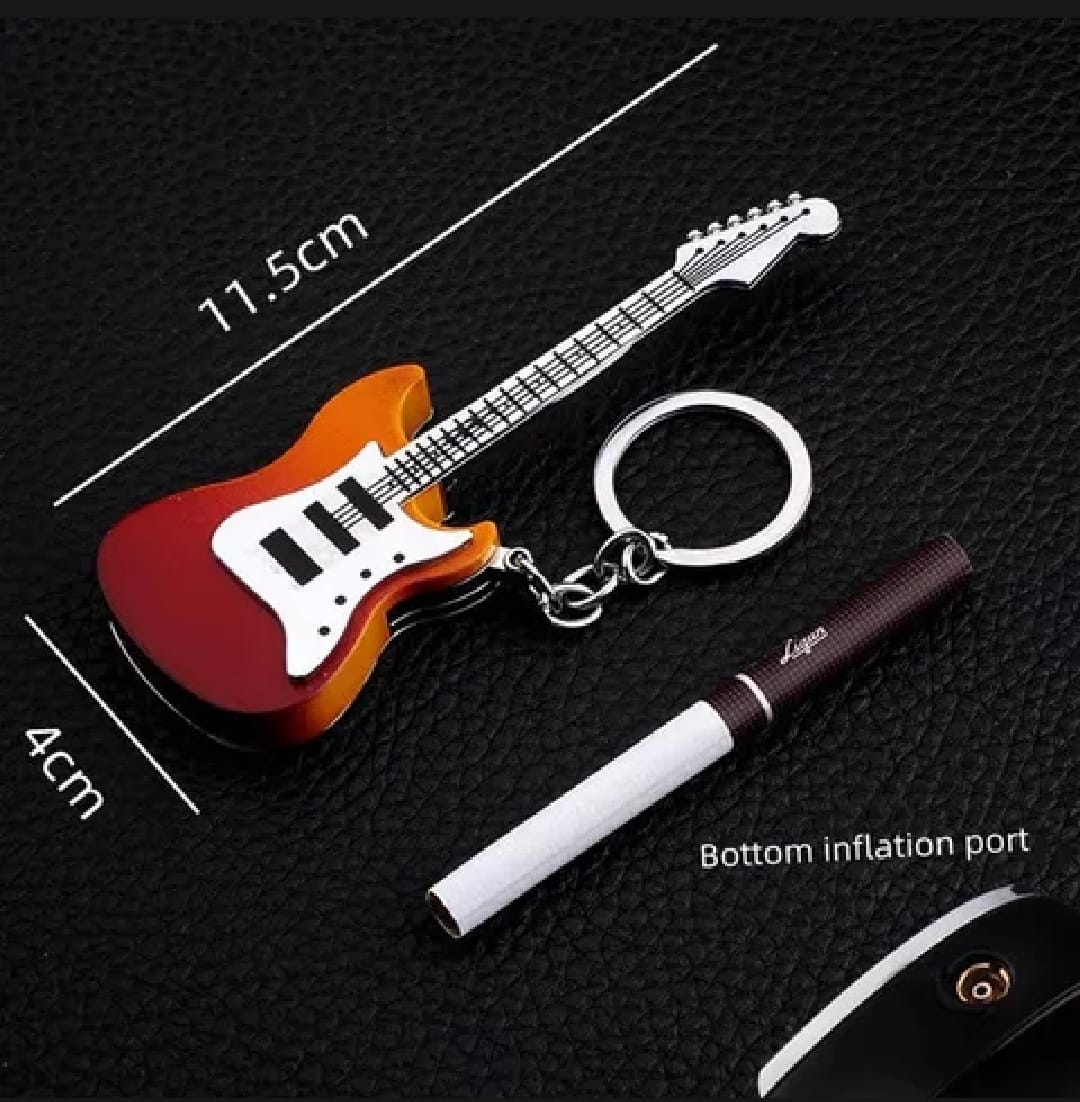 Picture of Lighters Butane Gas Refillable Guitar Shaped Lighter Keychain Creative Lighter Portable Collectibles
