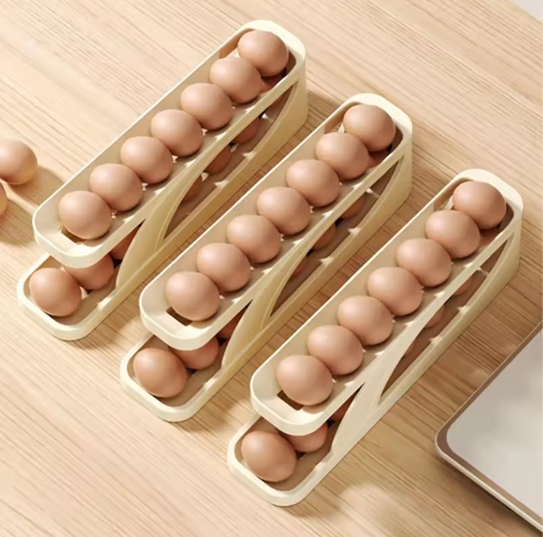 Picture of Double-Layer Egg Dispenser Automatic Roll-Down Egg Storage Rack Slide Egg Carton Refrigerator Egg Basket Kitchen Countertop Egg Holder Dshops